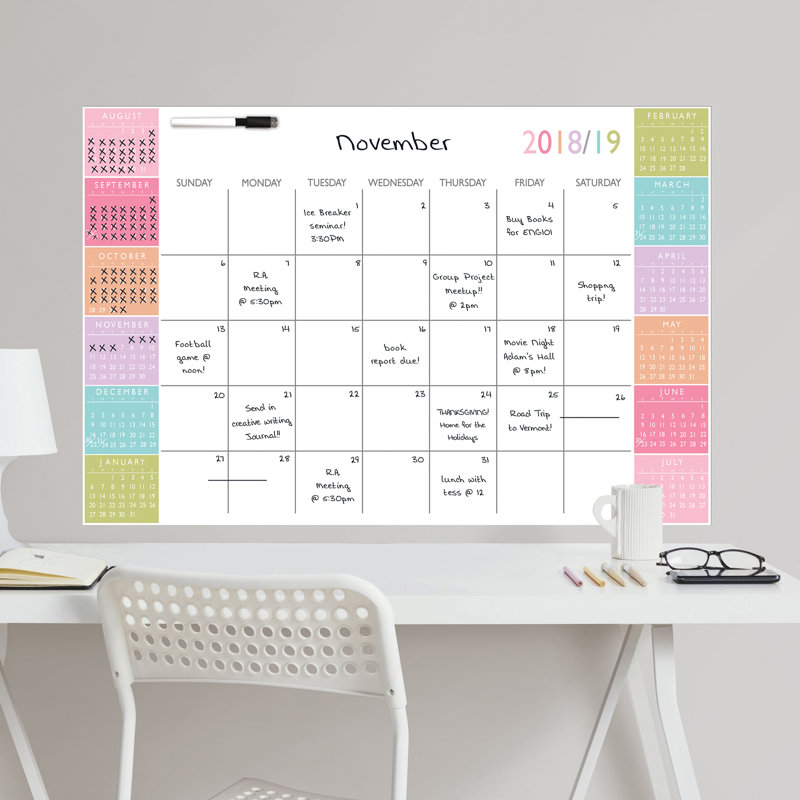 Wallpops Colour Block Academic 2018 19 Dry Erase Calendar Decal