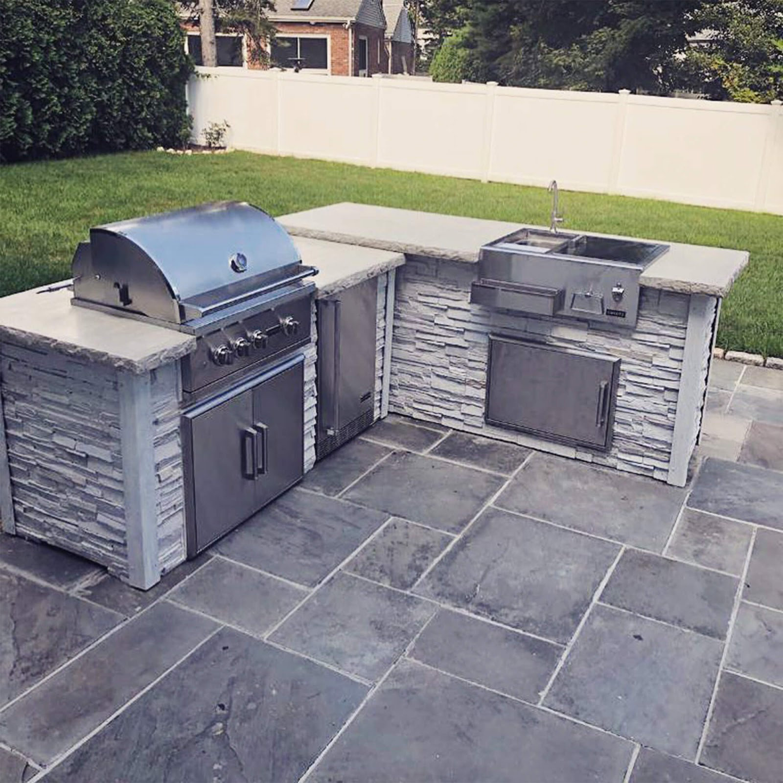 Rta Outdoor Living 135 7 Piece 4 Burner Natural Gas Bbq L Shape Outdoor Kitchen Island Wayfair Ca