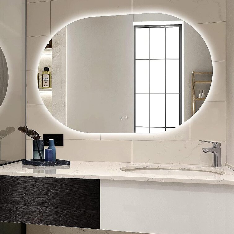 LED Bathroom Wall Mirror Illuminated Lighted Oval Mirror with Touch Button 