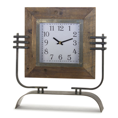 Industrial Analog Metal Mechanical Tabletop Clock in Brown/Black/Silver