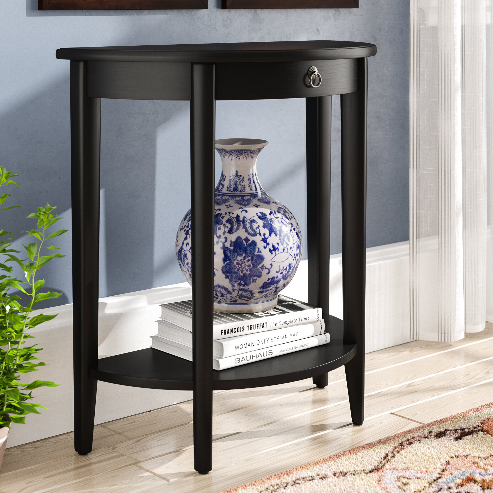 Small Half Round Console / Wooden Half Round Console Table Side Table With Rectangular Base ...