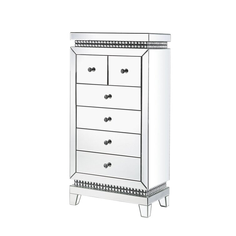 Silver Benjara 7 Drawer Wooden Dresser with Faux Crystal Knobs 