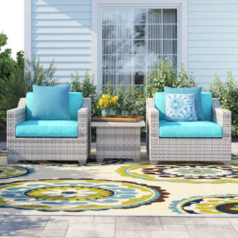 Breakwater Bay Ismail Monaco 3 Piece Rattan Seating Group Conversation Set With Cushions Reviews Wayfair
