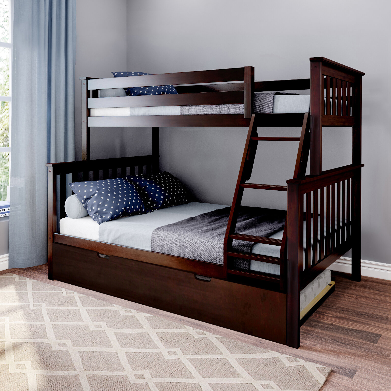 Metal Bunk Beds Twin over Full Size Ladder Kid Teen Dorm Loft Bedroom Furniture 