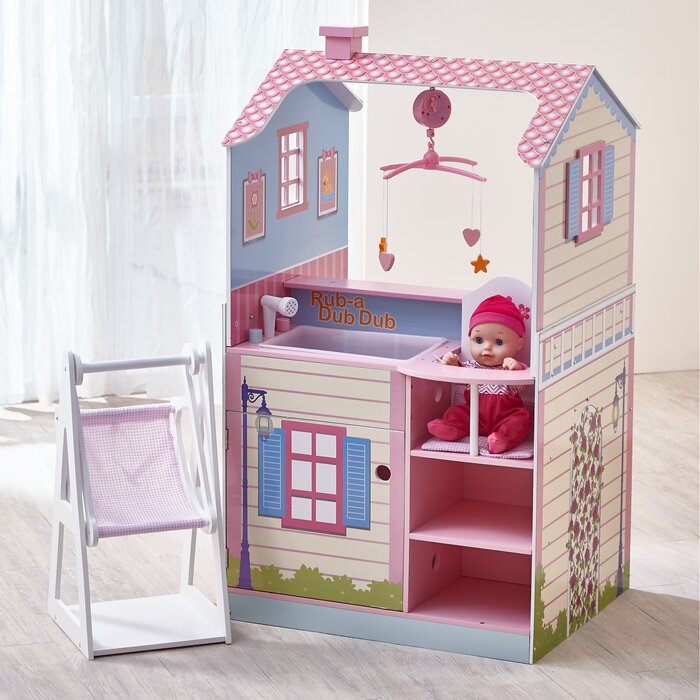 Mobel Class Pink Wooden Furniture Dolls House Baby Nursery Set