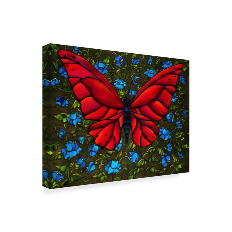 Trademark Art Red On Blue Butterfly Acrylic Painting Print On
