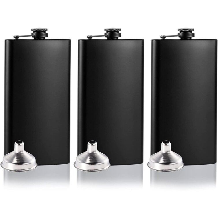 Flask Funnel Set Silver Pocket Hip Flask 304 Stainless Steel w/ Funnel 2 Cups 