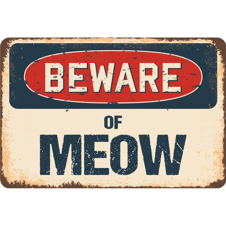 Beware Of Meow Rustic Sign SignMission Classic Rust Wall Plaque Decoration 