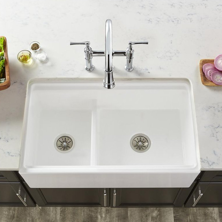 Elkay Fireclay 33 L X 20 W Double Basin Farmhouse Kitchen Sink Fireclay 33 L X 20 W Double Basin Farmhouse Kitchen Sink With Aqua Divide