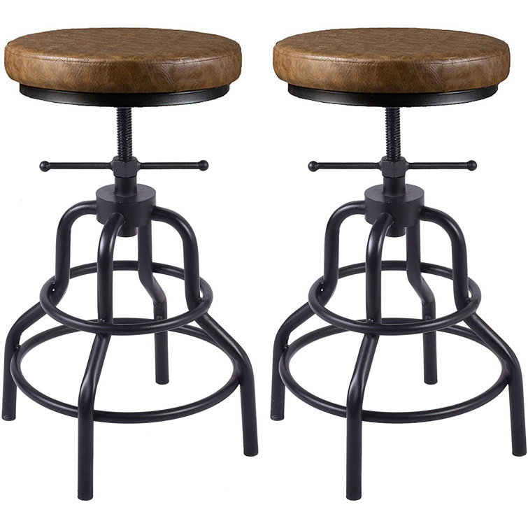 Williston Forge Industrial Bar Stools Swivel Leather Metal Bar Stool 20 27 Inch Tall Counter Height Adjustable Kitchen Stool Dining Chair Cafe Stools Wayfair