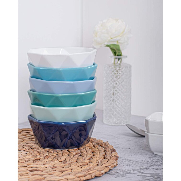 Colorful DOWAN 6 Oz Porcelain Ramekins Creme Brulee Set of 6 Serving Bowls for Souffle Flower Shape Ramekins for Baking