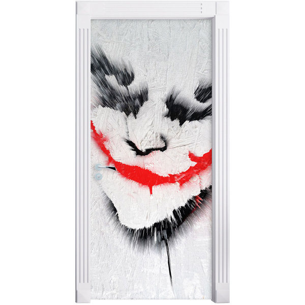 painted joker face on particle board door sticker