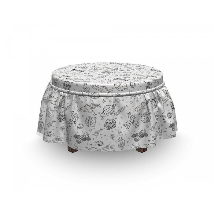 Nursery Doodle Solar System Space 2 Piece Box Cushion Ottoman Slipcover Set