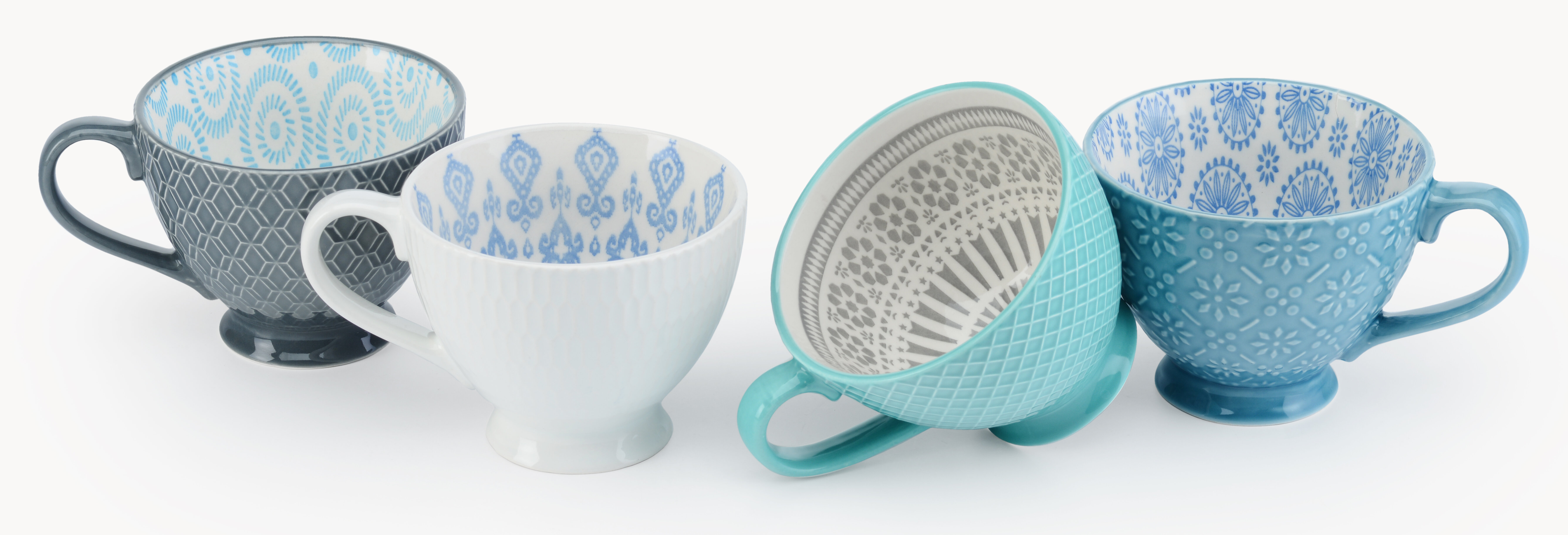 Blue Blue Stripe Pattern YBK Tech Euro Style Art Bone China Ceramic Tea Cup Coffee Mug for Breakfast Home Kitchen