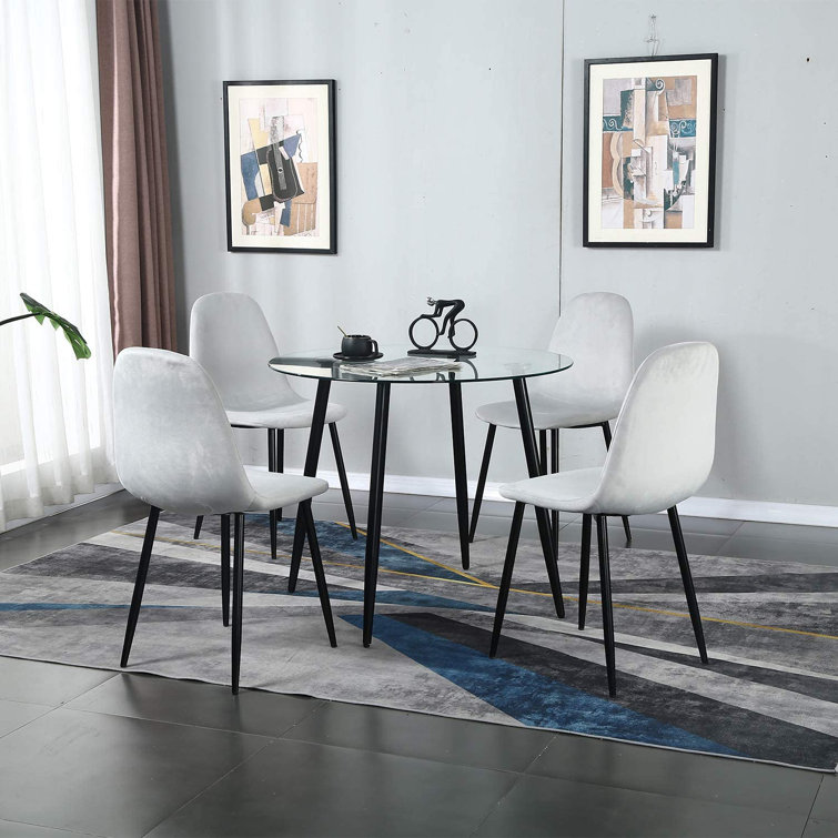 George Oliver Dining Chair Set Of 4 For Modern Kitchen Room Mid Century Side Chairs Velvet Fabric Upholstered Kitchen Chair With Metal Legs Light Grey Wayfair