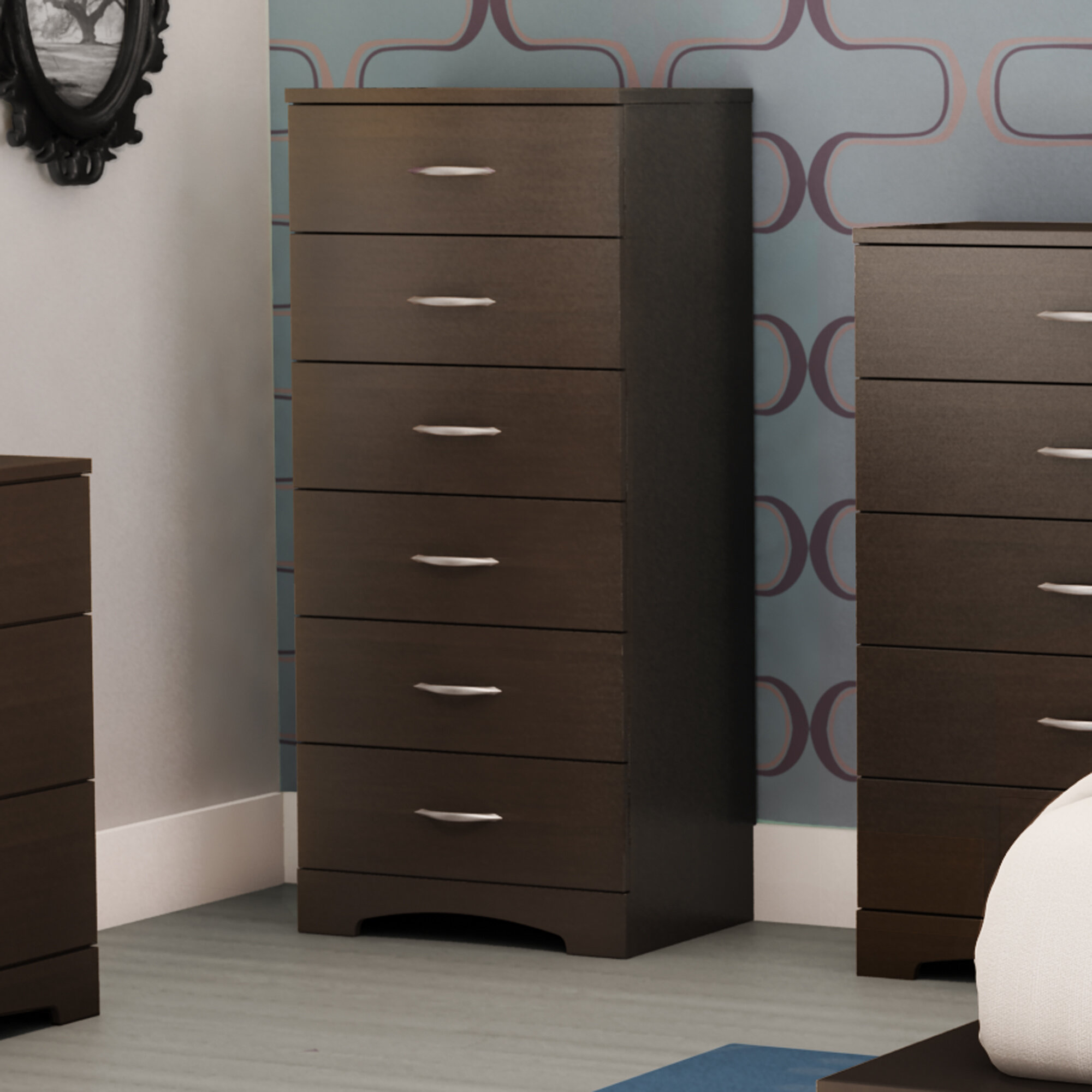 Details about   Dark Brown Wooden 6 Drawer Tall Dresser Chest Drawers Clothes Storage Cabinet 