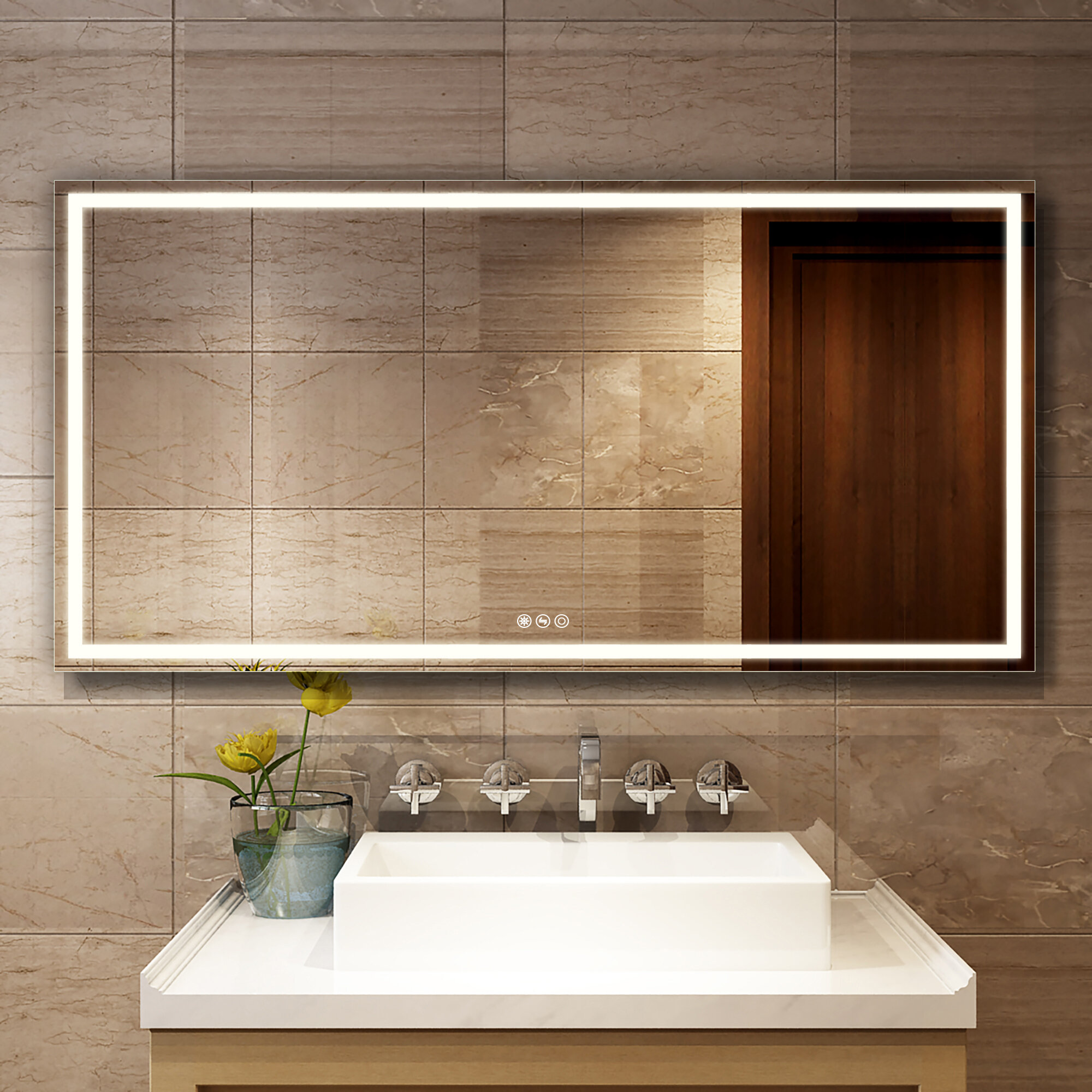 Frameless Wall Mounted Led Bathroom Mirror Modern Contemporary Lighted