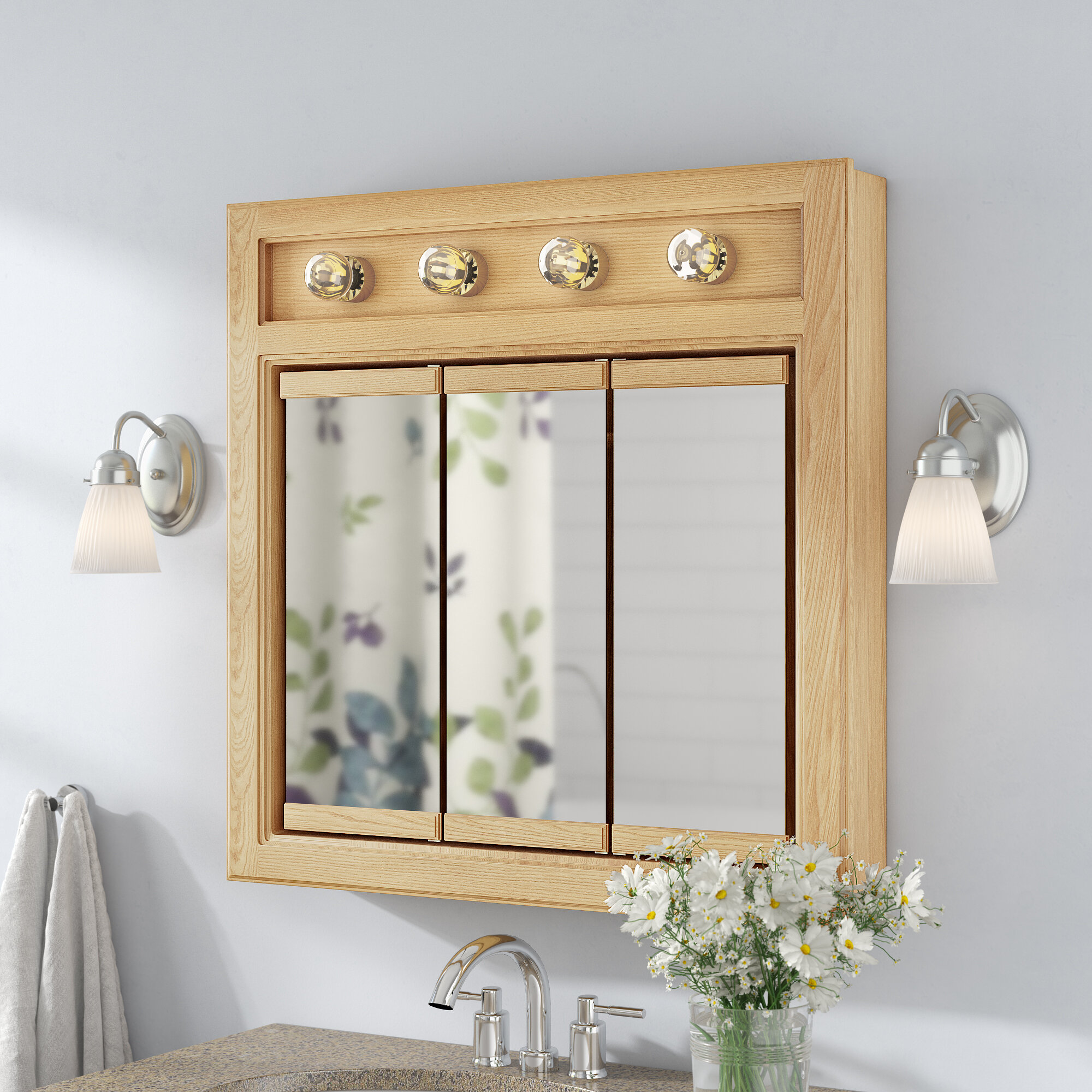 Winston Porter Searle Surface Mount Framed 3 Door Medicine Cabinet With 2 Adjustable Shelves And Lighting Reviews Wayfair