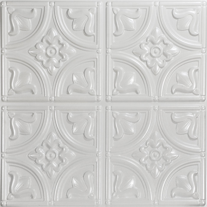 Tiny Tulips 2 Ft X 2 Ft Glue Up Ceiling Tile In White Pearl