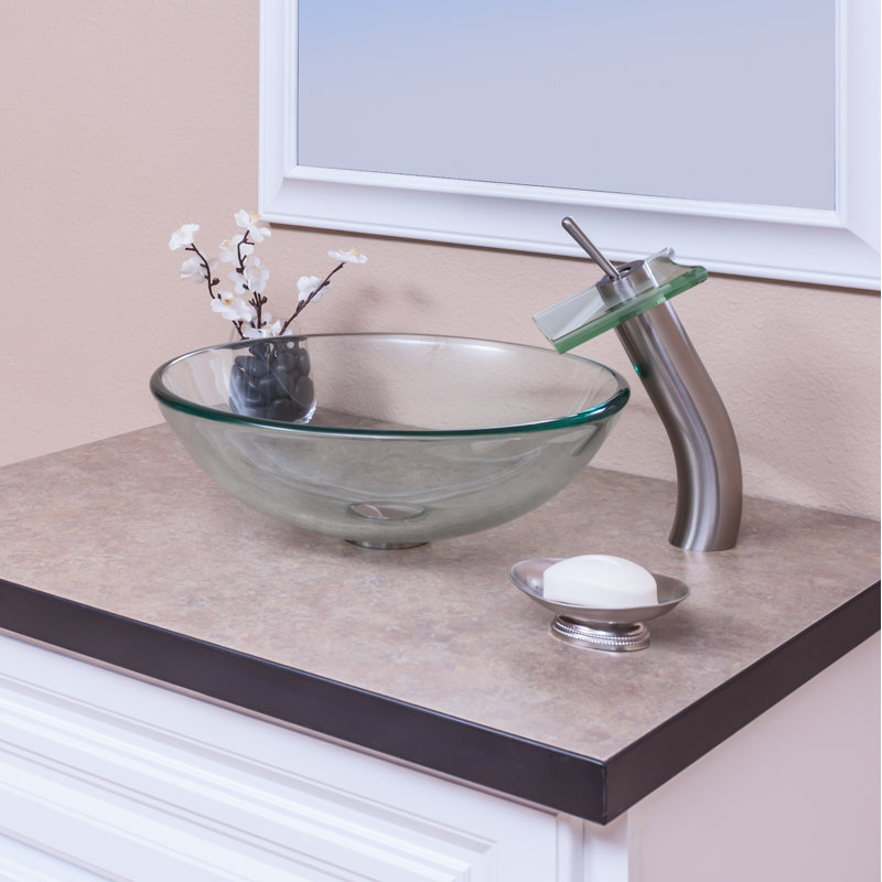 Topia Clear Gl Circular Vessel Bathroom Sink With Faucet Wayfair Vessel Bathroom Sink With Faucet