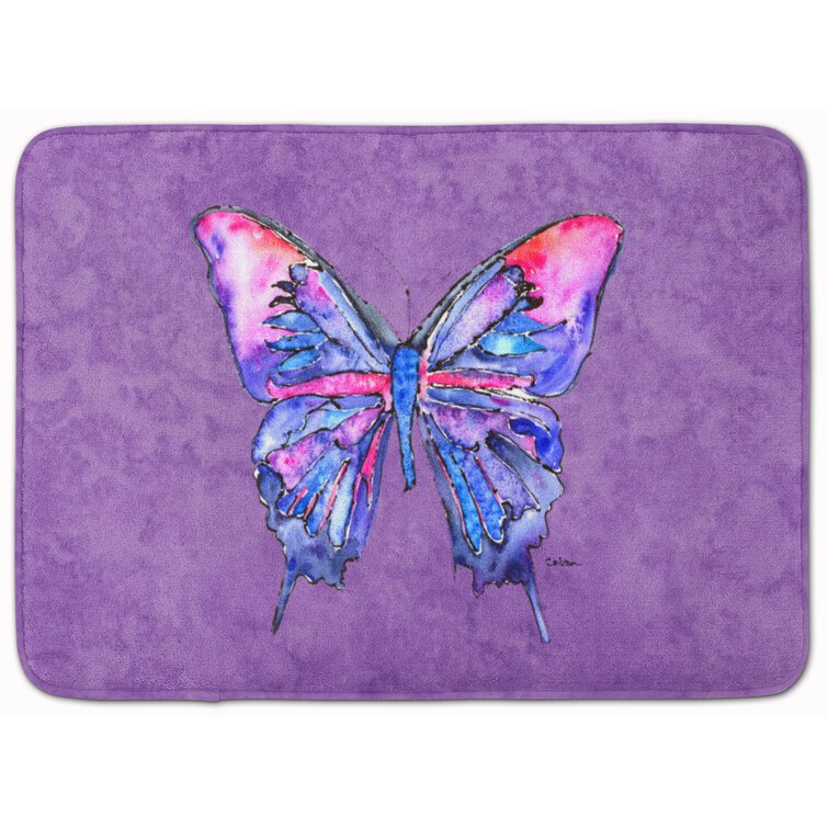 Blue Purple Butterfly Floor Memory Foam Carpet Decor Rug Non-slip Door Bath Mat 
