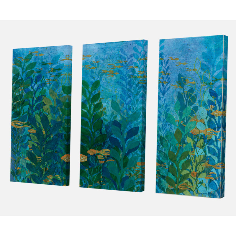 East Urban Home Blue Underwater Lake Leaves Ii Painting Multi