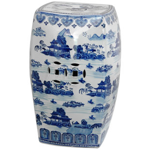 Blue And White Garden Seat Wayfair E Blue White Garden Stool