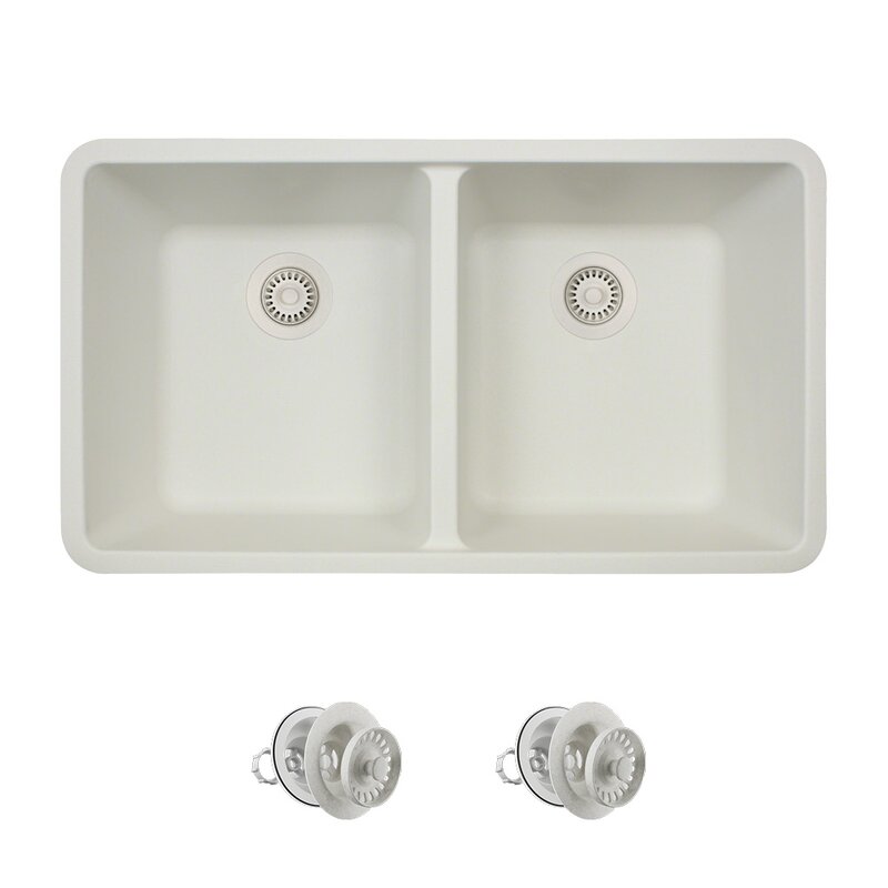 Slate 802 Double Equal Bowl Quartz Kitchen Sink Colored Strainers MR Direct 802-ST-CST