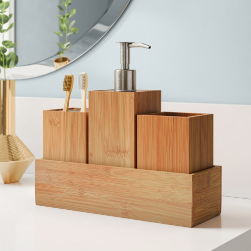 Dotted Line Cyrus Bamboo 4 Piece Bathroom Accessory Set Reviews Dotted Line Cyrus Bamboo 4 Piece