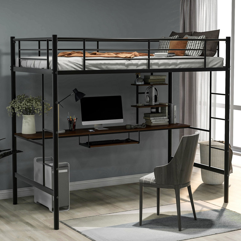 Isabelle Max Tradera Twin Loft Bed With Desk And Shelves Wayfair Ca