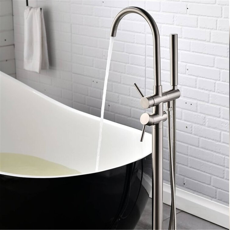Freestanding Bathtub Faucet Tub Filler Floor Mounted with Hand Shower Mixer Tap 