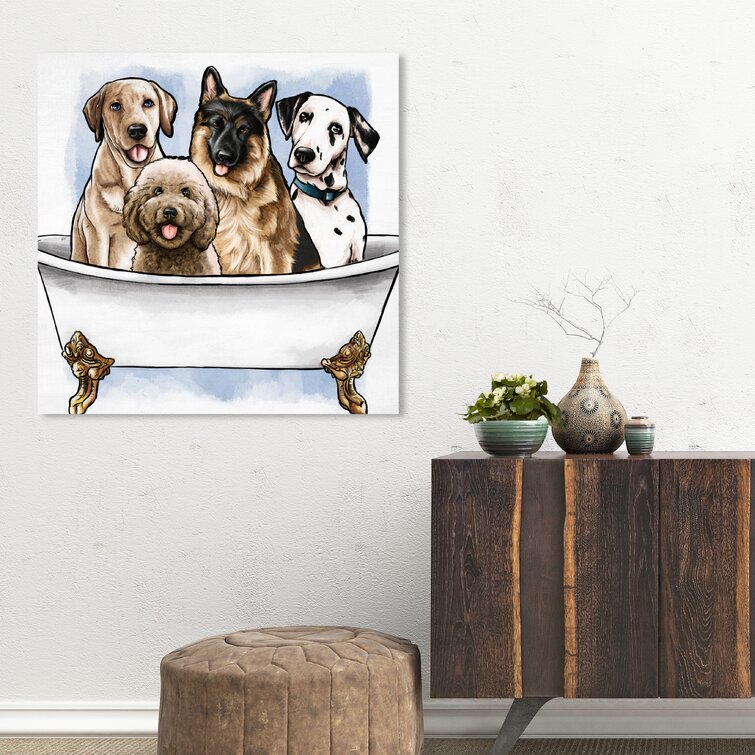 Oliver Gal Pets In The Tub The Dogs and Puppies Wall Art Decor Collection Modern Premium Canvas Art Print