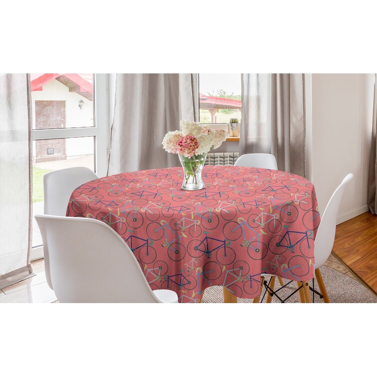 Round Tablecloth Grid Weave Coral Girls Cotton Sateen 