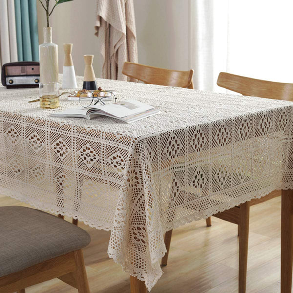 Round Vintage Lace Tablecloth Hand Crochet Cotton Table Cloth Topper Doily 52" 