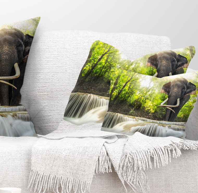 East Urban Home Photography Erawan Waterfall With Elephant Lumbar Pillow Wayfair