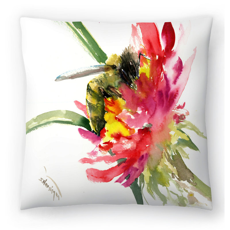 East Urban Home Suren Nersisyan Bee Floral Throw Pillow Cover