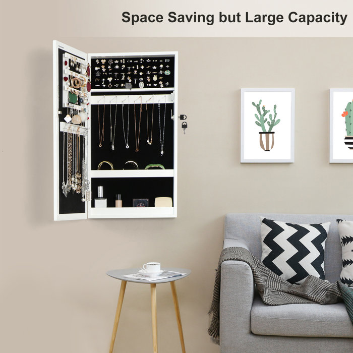 Ebern Designs Lockable Jewellery Cabinet Armoire With Mirror Wall