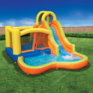 Sea World Inflatable Swimming Pool with Splash Sprinkler Blow up Water Slides for Kids Backyard Pool Games 