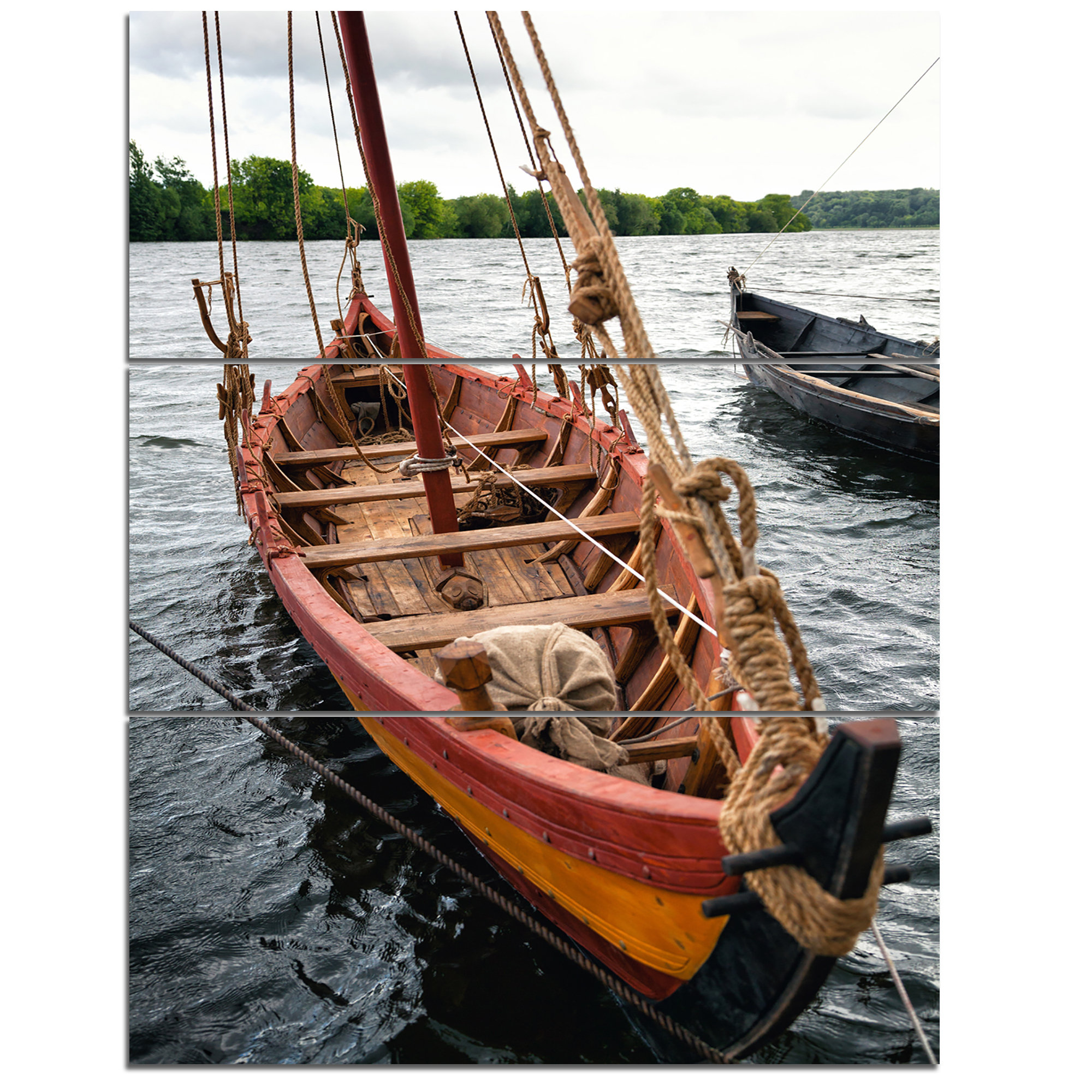 Designart Vintage Wooden Boat 3 Piece Photographic Art On Wrapped Canvas Set Wayfair
