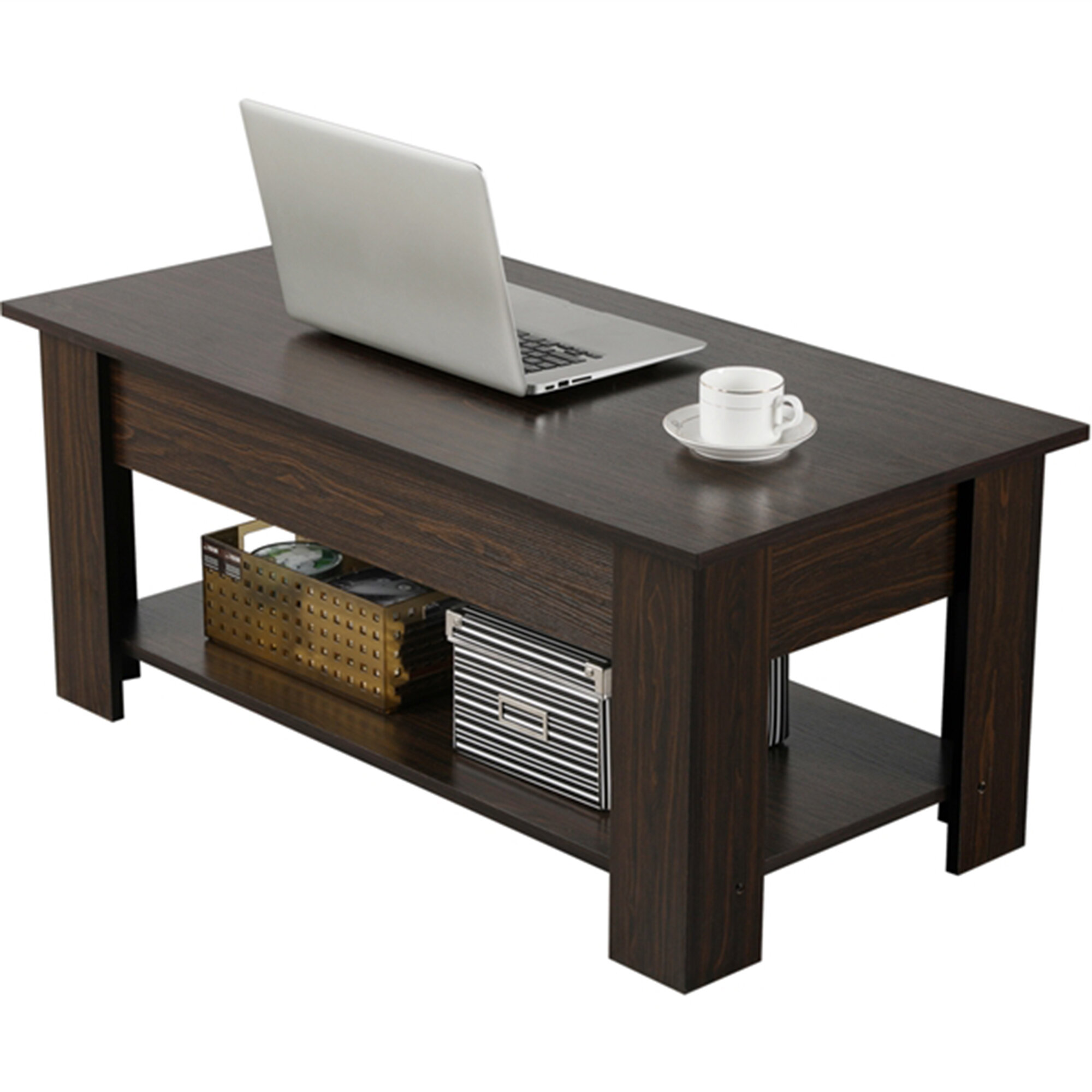 Coffee Table Wood Espresso Lift Top Storage Laptop Workstation Dining TV Tray 