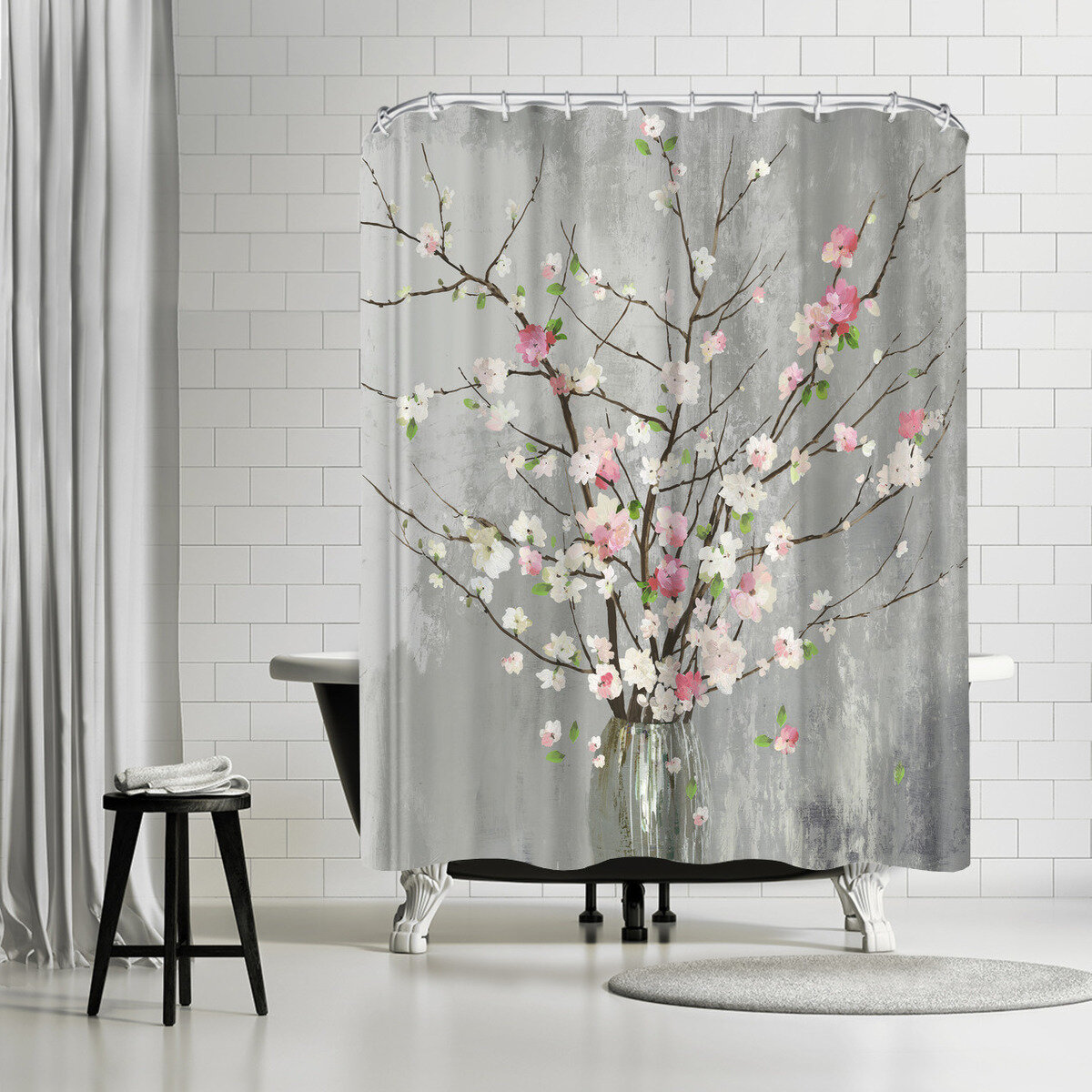 East Urban Home Pi Creative Art Delicate Pink Blooms Single Shower Curtain Reviews Wayfair