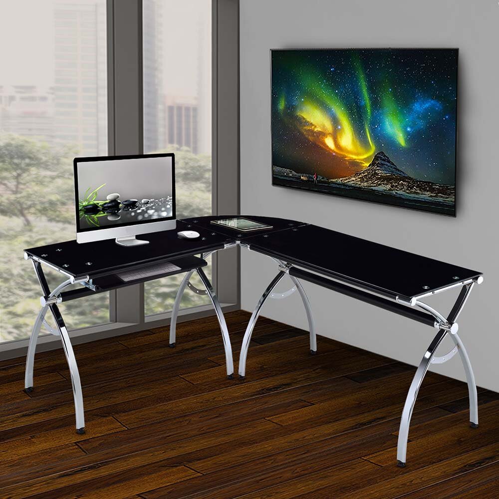 l shaped desk with pull out keyboard