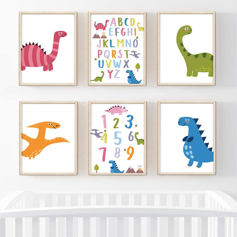 harriet bee destry colorful dinosaurs alphabet numbers 6 piece set paper print reviews wayfair
