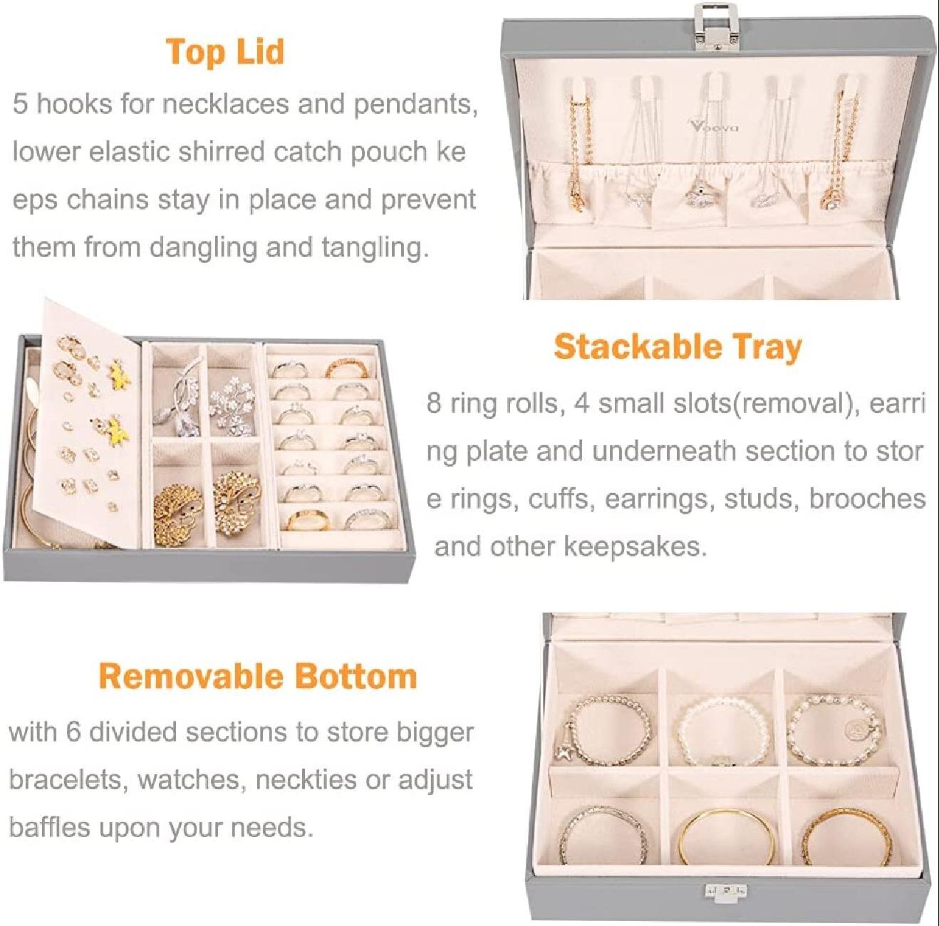 Set Of 2 Stackable 8 Slots Storage Trays Display On For Jewelry Organizer Tray 