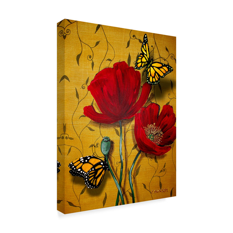 Winston Porter Red Poppies With Yellow Butterflies Acrylic