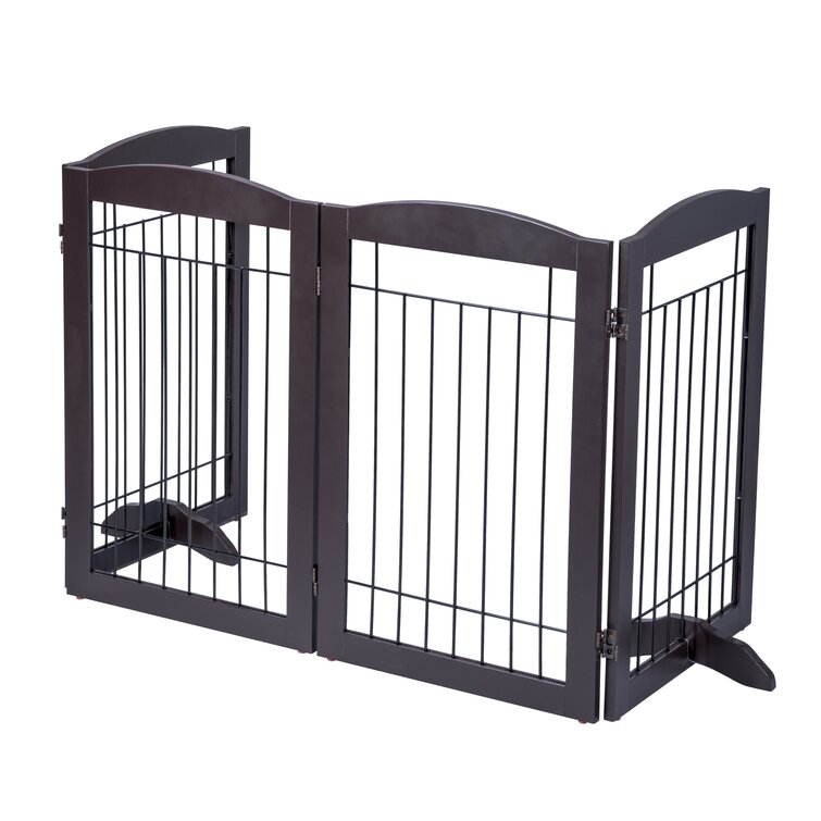 30" Panel Wooden Folding Indoor Pet Dog Gate Freestanding Safety Fence w/ Door