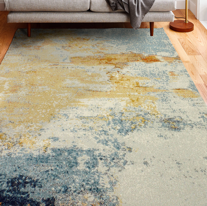 Boyland Abstract Blue/Yellow Area Rug Rug Size: Rectangle 3'6" x 5'6"