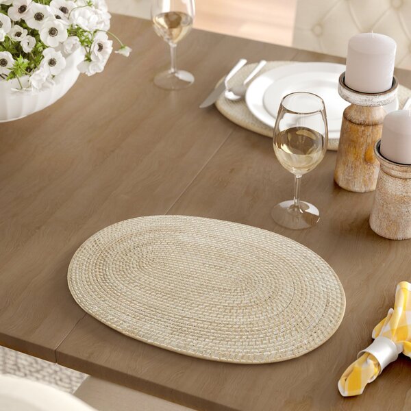 Set of 4 Place-mats Wooden Fusion Whitewash Driftwood Placemats Cream 