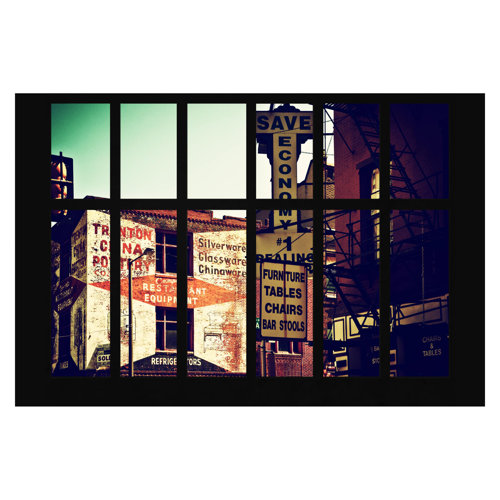 Window View of American Building Facade 3.2m x 4.8m Textured Matte Peel & Stick Wall Mural East Urban Home