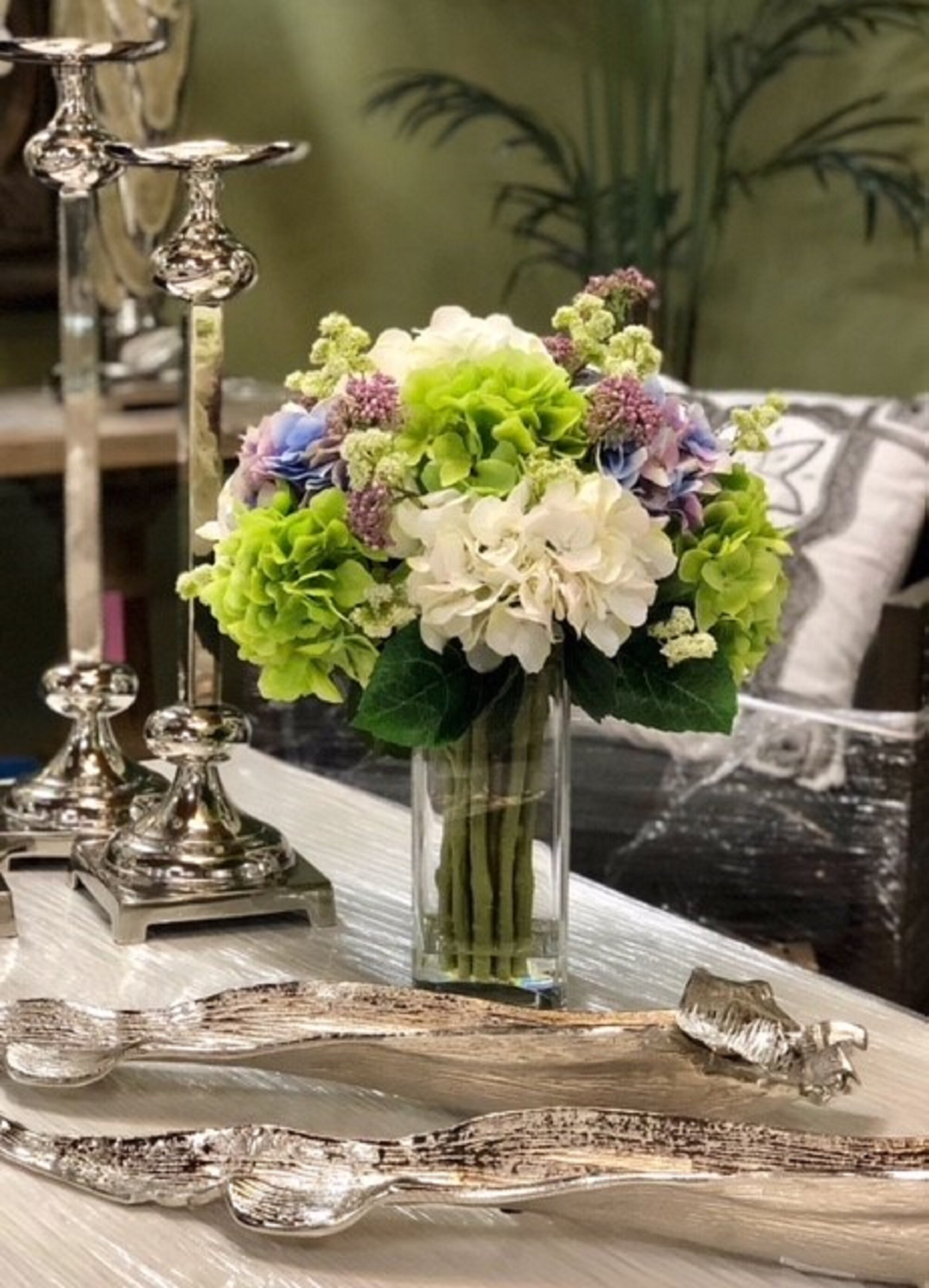 Faux Hydrangea And Lavender Floral Arrangement In Vase Reviews